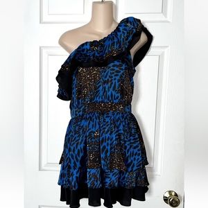 Forever21 Blue Leopard Dress Ruffle Tier Flounce Small